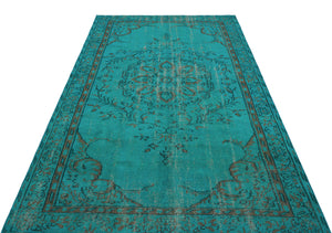 Turquoise  Over Dyed Vintage Rug 4'11'' x 8'1'' ft 151 x 246 cm