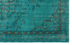 Turquoise  Over Dyed Vintage Rug 4'11'' x 8'1'' ft 151 x 246 cm