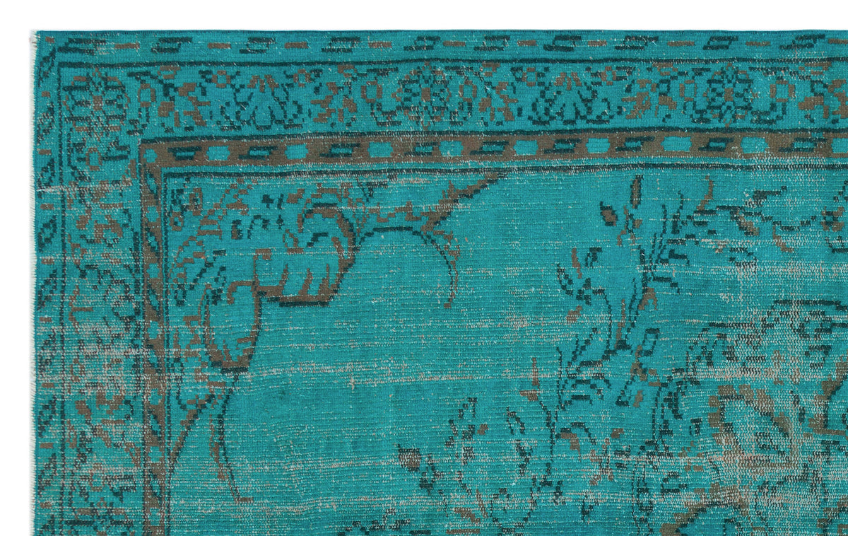 Turquoise  Over Dyed Vintage Rug 4&#39;11&#39;&#39; x 8&#39;1&#39;&#39; ft 151 x 246 cm