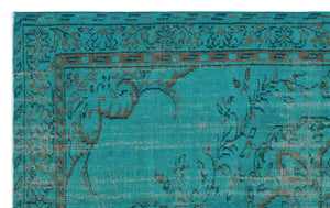 Turquoise  Over Dyed Vintage Rug 4'11'' x 8'1'' ft 151 x 246 cm