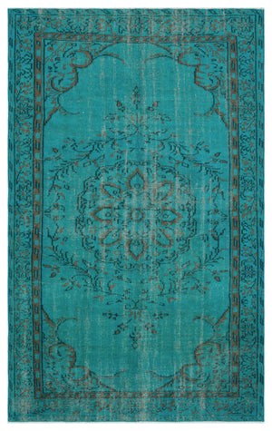 Turquoise  Over Dyed Vintage Rug 4'11'' x 8'1'' ft 151 x 246 cm