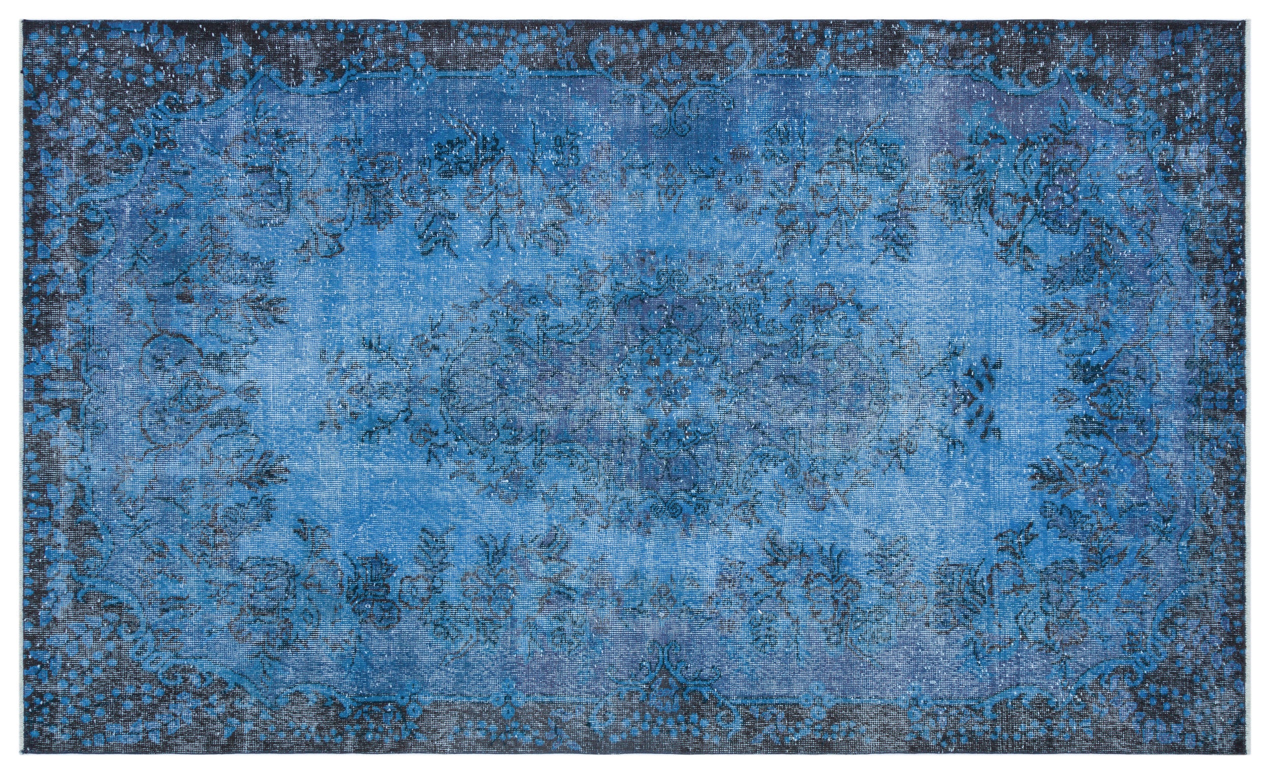 Blue Over Dyed Vintage Rug 5'8'' x 9'3'' ft 172 x 282 cm