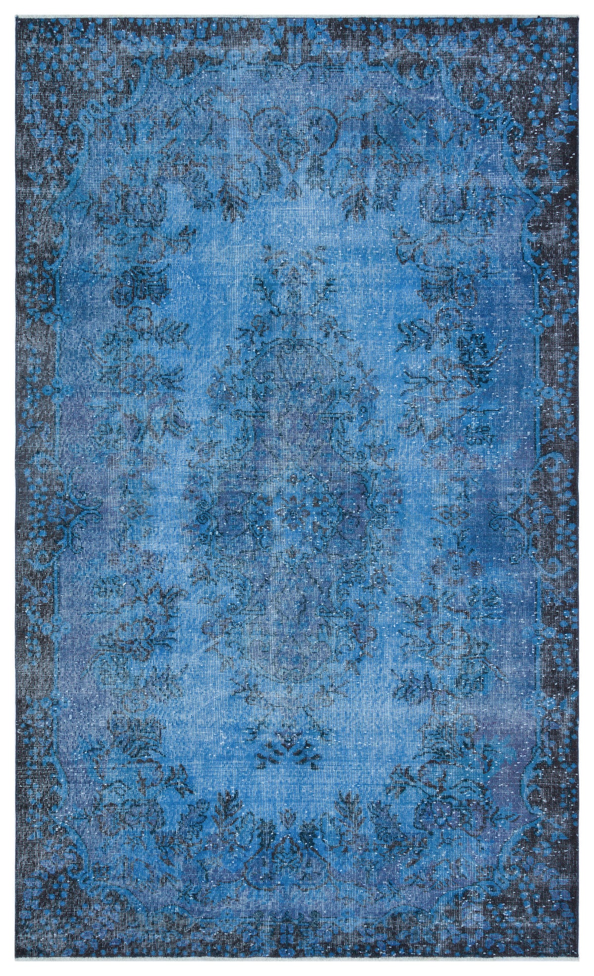 Blue Over Dyed Vintage Rug 5&#39;8&#39;&#39; x 9&#39;3&#39;&#39; ft 172 x 282 cm