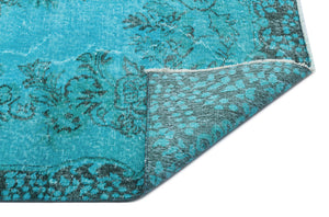 Turquoise  Over Dyed Vintage Rug 5'2'' x 8'8'' ft 158 x 263 cm