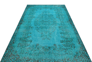 Turquoise  Over Dyed Vintage Rug 5'2'' x 8'8'' ft 158 x 263 cm