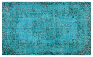 Turquoise  Over Dyed Vintage Rug 5'2'' x 8'8'' ft 158 x 263 cm