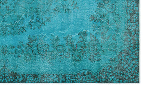 Turquoise  Over Dyed Vintage Rug 5'2'' x 8'8'' ft 158 x 263 cm