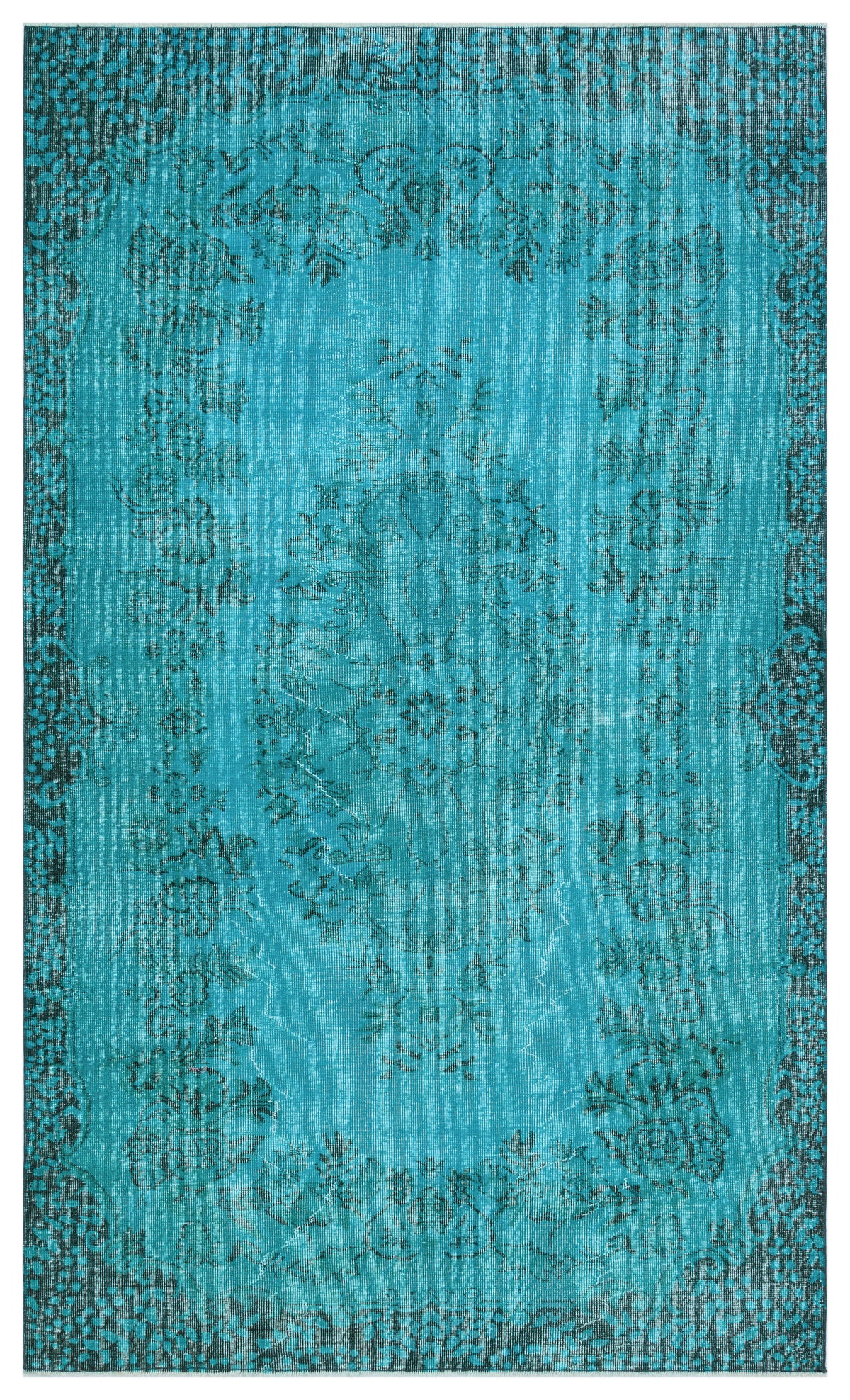 Turquoise  Over Dyed Vintage Rug 5&#39;2&#39;&#39; x 8&#39;8&#39;&#39; ft 158 x 263 cm
