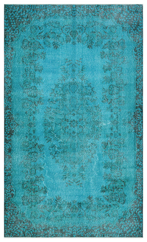 Turquoise  Over Dyed Vintage Rug 5'2'' x 8'8'' ft 158 x 263 cm
