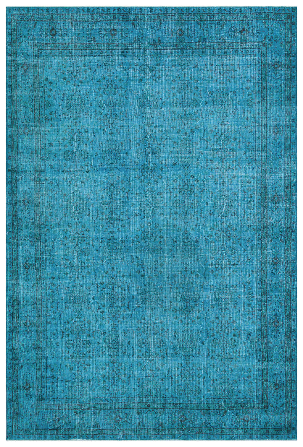 Turquoise  Over Dyed Vintage Rug 6'11'' x 10'4'' ft 210 x 315 cm