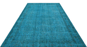 Turquoise  Over Dyed Vintage Rug 6'11'' x 10'4'' ft 210 x 315 cm