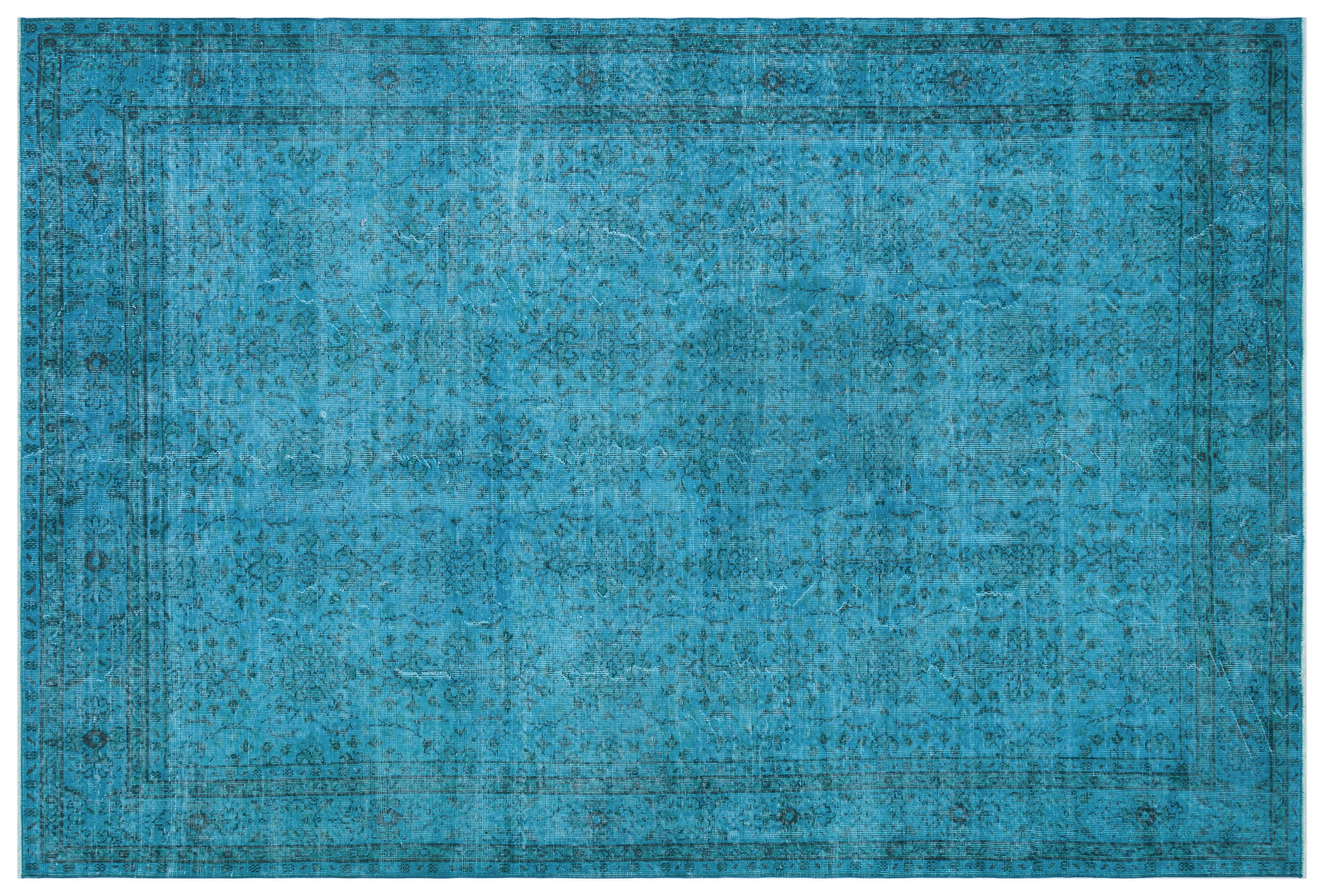 Turquoise  Over Dyed Vintage Rug 6'11'' x 10'4'' ft 210 x 315 cm