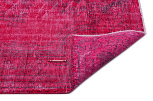 Fuchsia Over Dyed Vintage Rug 4'6'' x 9'5'' ft 138 x 288 cm
