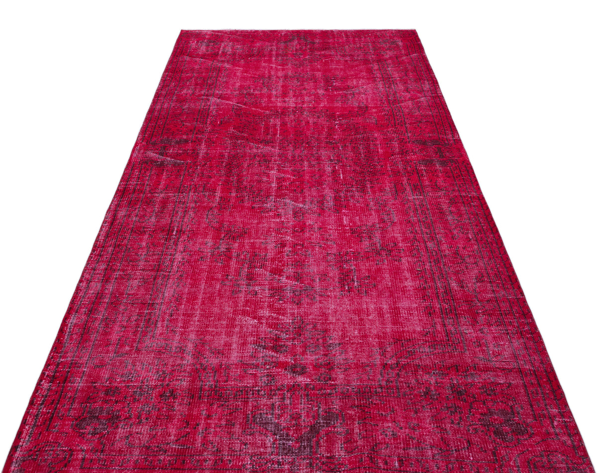 Fuchsia Over Dyed Vintage Rug 4&#39;6&#39;&#39; x 9&#39;5&#39;&#39; ft 138 x 288 cm