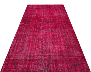 Fuchsia Over Dyed Vintage Rug 4'6'' x 9'5'' ft 138 x 288 cm