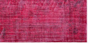 Fuchsia Over Dyed Vintage Rug 4'6'' x 9'5'' ft 138 x 288 cm