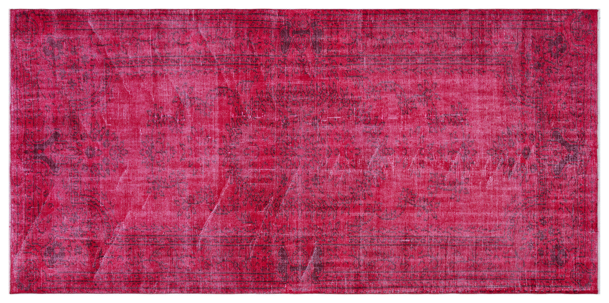 Fuchsia Over Dyed Vintage Rug 4&#39;6&#39;&#39; x 9&#39;5&#39;&#39; ft 138 x 288 cm