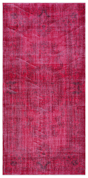 Fuchsia Over Dyed Vintage Rug 4'6'' x 9'5'' ft 138 x 288 cm