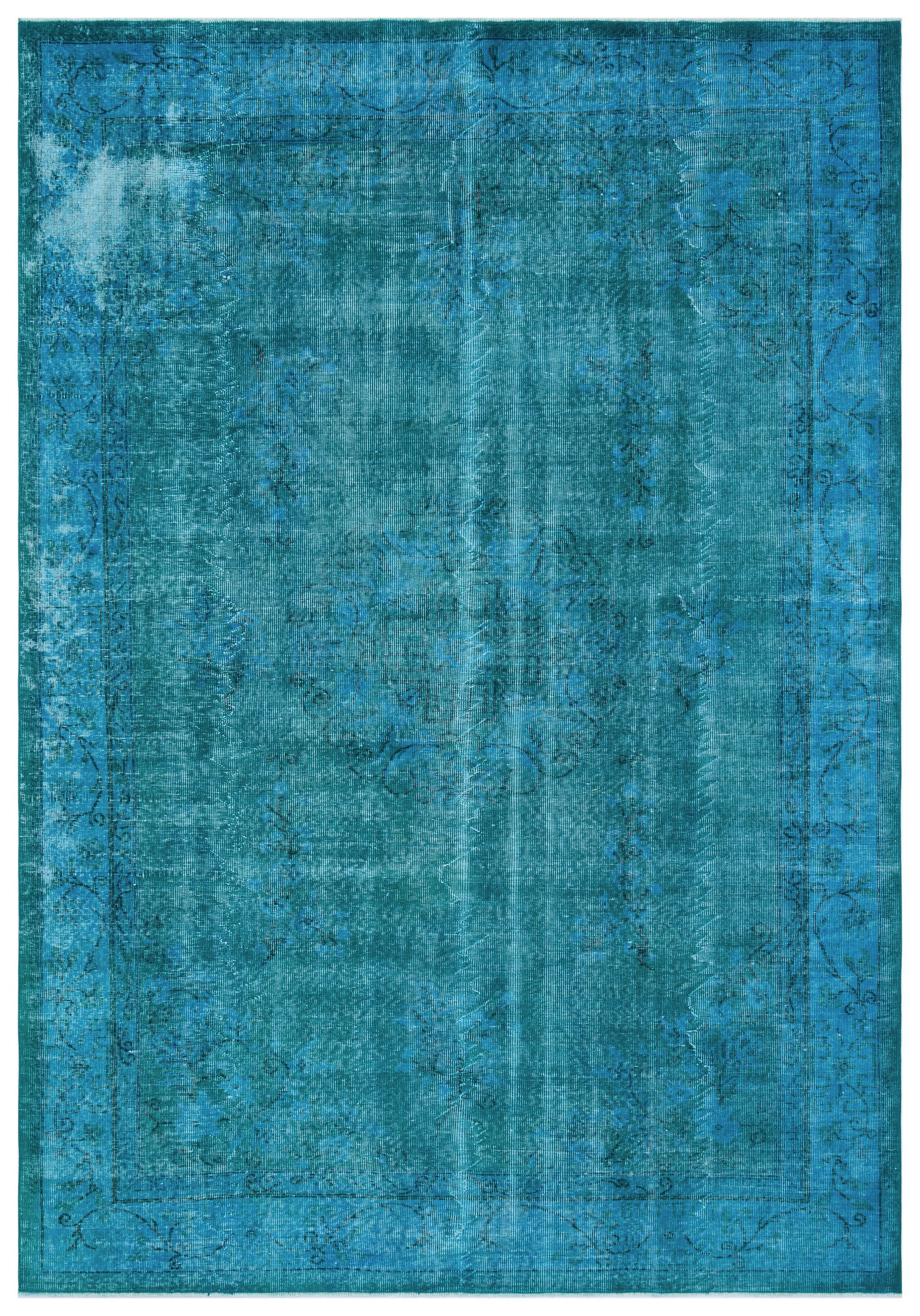 Turquoise  Over Dyed Vintage Rug 6'10'' x 9'10'' ft 208 x 300 cm