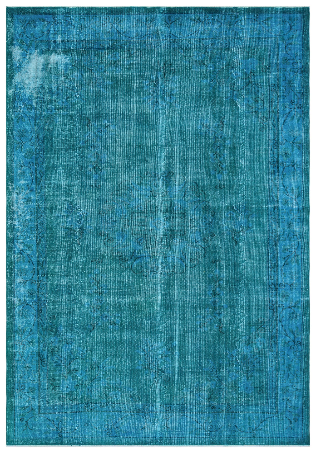 Turquoise  Over Dyed Vintage Rug 6&#39;10&#39;&#39; x 9&#39;10&#39;&#39; ft 208 x 300 cm