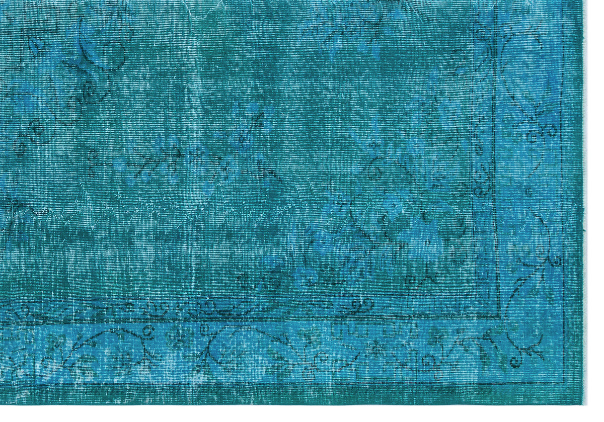 Turquoise  Over Dyed Vintage Rug 6&#39;10&#39;&#39; x 9&#39;10&#39;&#39; ft 208 x 300 cm