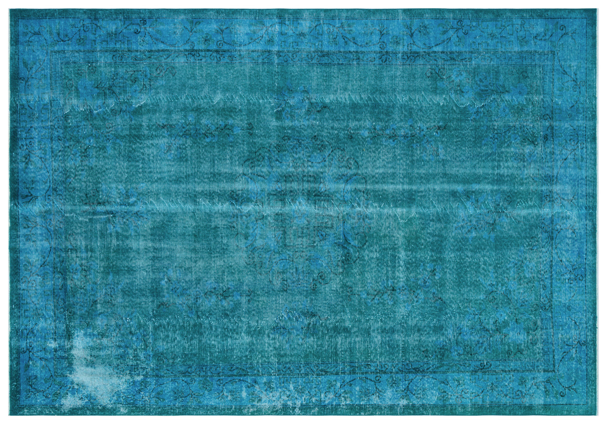 Turquoise  Over Dyed Vintage Rug 6&#39;10&#39;&#39; x 9&#39;10&#39;&#39; ft 208 x 300 cm