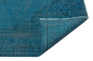 Turquoise  Over Dyed Vintage Rug 5'8'' x 8'8'' ft 173 x 264 cm