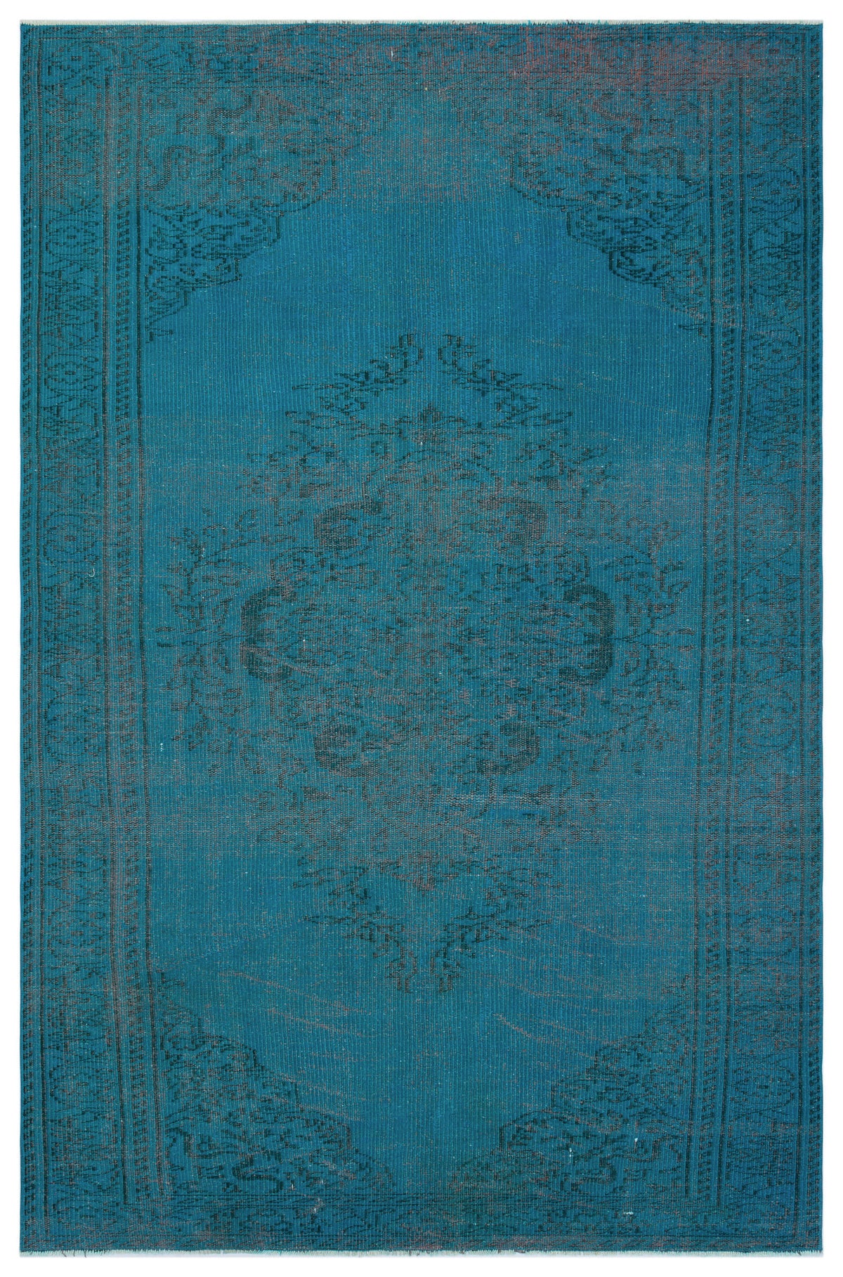 Turquoise  Over Dyed Vintage Rug 5&#39;8&#39;&#39; x 8&#39;8&#39;&#39; ft 173 x 264 cm