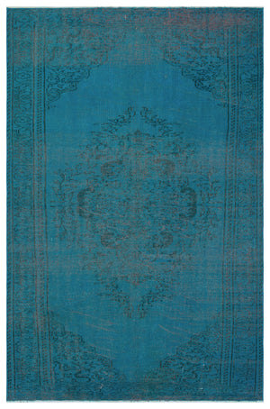 Turquoise  Over Dyed Vintage Rug 5'8'' x 8'8'' ft 173 x 264 cm