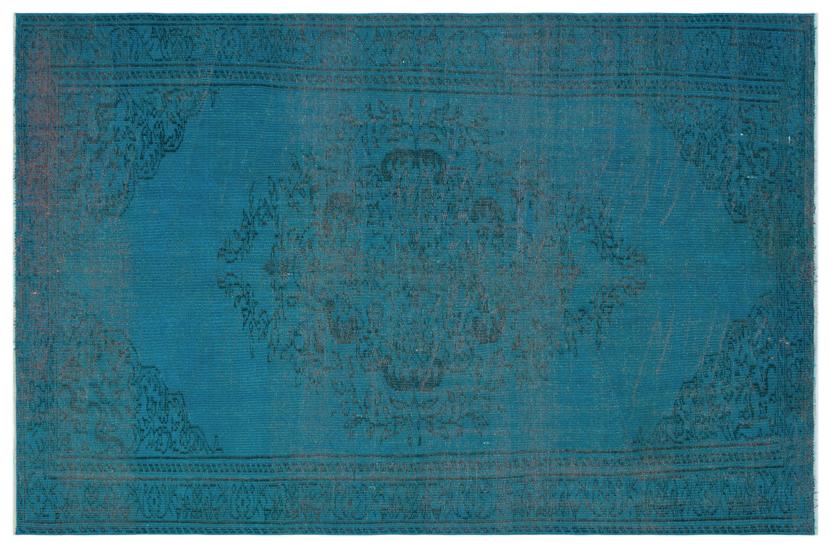 Turquoise  Over Dyed Vintage Rug 5&#39;8&#39;&#39; x 8&#39;8&#39;&#39; ft 173 x 264 cm