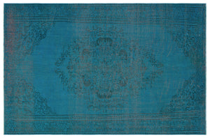 Turquoise  Over Dyed Vintage Rug 5'8'' x 8'8'' ft 173 x 264 cm