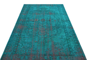 Turquoise  Over Dyed Vintage Rug 4'11'' x 7'9'' ft 149 x 236 cm