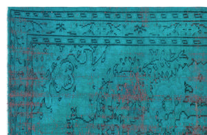 Turquoise  Over Dyed Vintage Rug 4'11'' x 7'9'' ft 149 x 236 cm