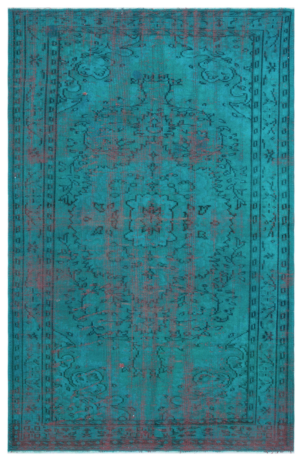 Turquoise  Over Dyed Vintage Rug 4&#39;11&#39;&#39; x 7&#39;9&#39;&#39; ft 149 x 236 cm