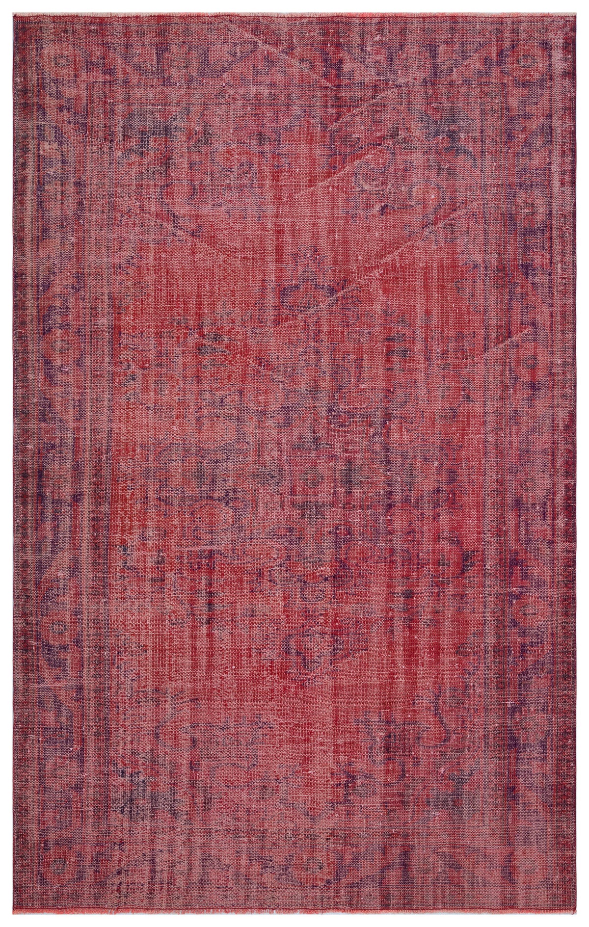 Red Over Dyed Vintage Rug 6&#39;0&#39;&#39; x 9&#39;6&#39;&#39; ft 183 x 290 cm