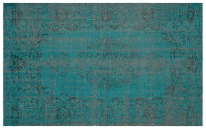 Turquoise  Over Dyed Vintage Rug 6'2'' x 9'4'' ft 187 x 284 cm