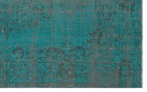 Turquoise  Over Dyed Vintage Rug 6'2'' x 9'4'' ft 187 x 284 cm