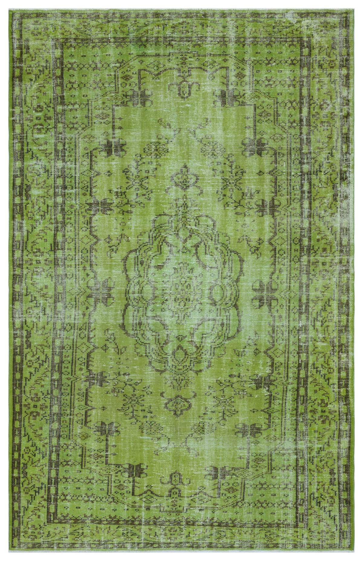 Green Over Dyed Vintage Rug 6&#39;4&#39;&#39; x 9&#39;5&#39;&#39; ft 192 x 286 cm