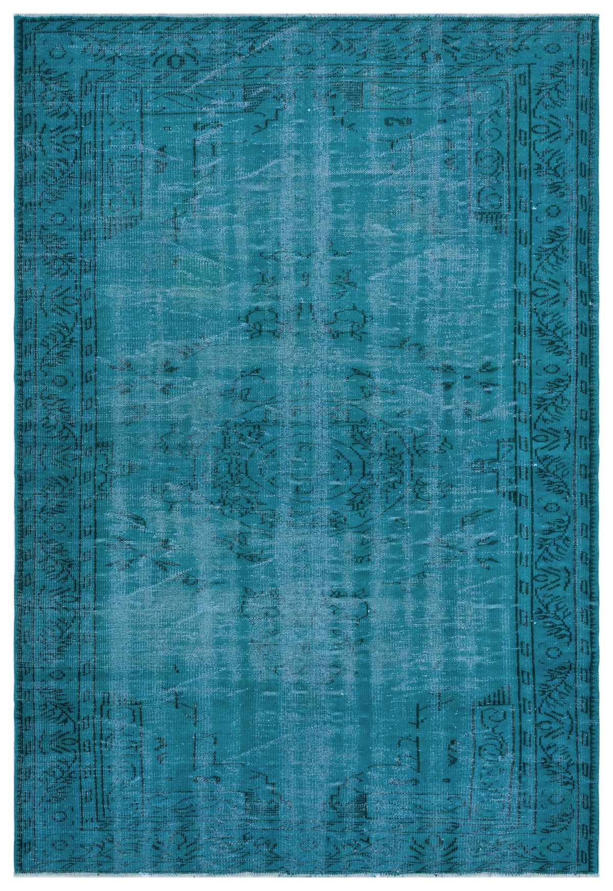 Turquoise  Over Dyed Vintage Rug 6&#39;5&#39;&#39; x 9&#39;3&#39;&#39; ft 196 x 281 cm