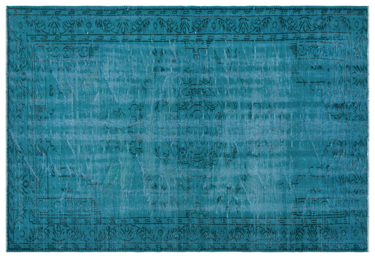Turquoise  Over Dyed Vintage Rug 6&#39;5&#39;&#39; x 9&#39;3&#39;&#39; ft 196 x 281 cm