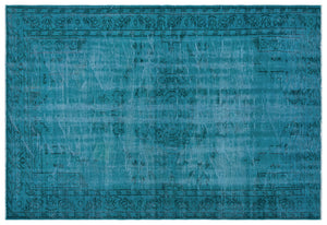 Turquoise  Over Dyed Vintage Rug 6'5'' x 9'3'' ft 196 x 281 cm