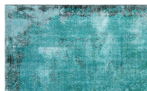 Turquoise  Over Dyed Vintage Rug 5'7'' x 9'1'' ft 170 x 278 cm