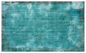 Turquoise  Over Dyed Vintage Rug 5'7'' x 9'1'' ft 170 x 278 cm