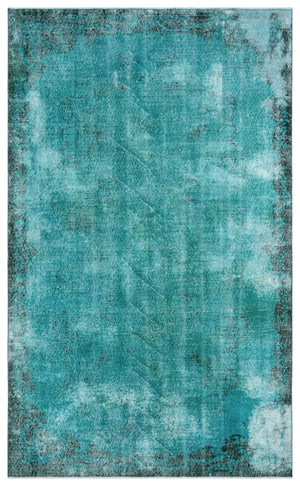 Turquoise  Over Dyed Vintage Rug 5'7'' x 9'1'' ft 170 x 278 cm