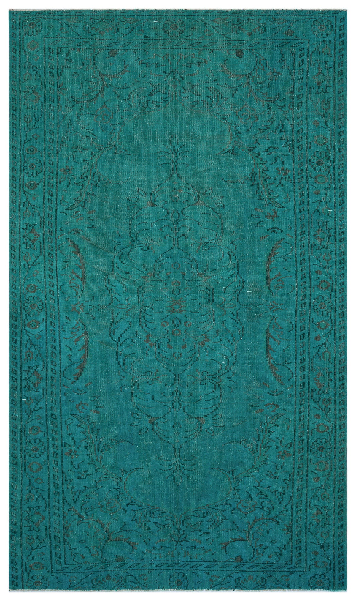 Turquoise  Over Dyed Vintage Rug 5&#39;5&#39;&#39; x 9&#39;2&#39;&#39; ft 164 x 280 cm
