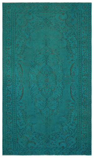 Turquoise  Over Dyed Vintage Rug 5'5'' x 9'2'' ft 164 x 280 cm