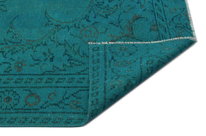 Turquoise  Over Dyed Vintage Rug 5'5'' x 9'2'' ft 164 x 280 cm