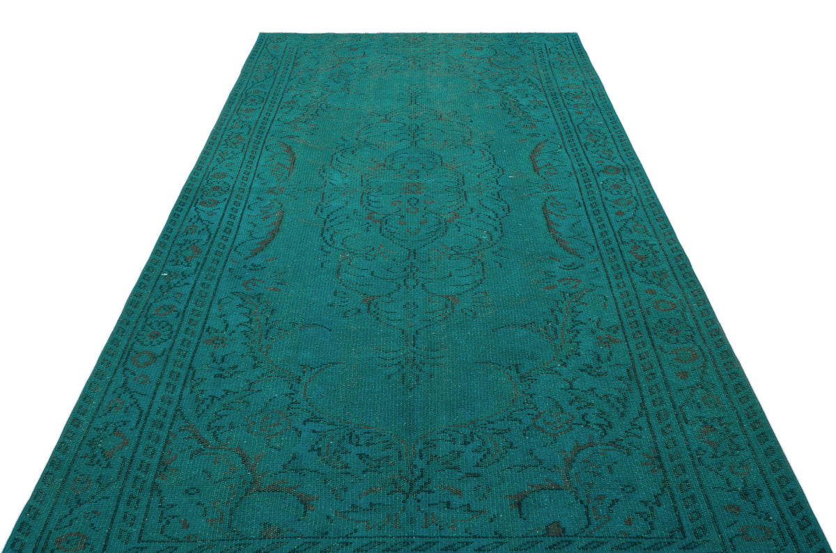 Turquoise  Over Dyed Vintage Rug 5&#39;5&#39;&#39; x 9&#39;2&#39;&#39; ft 164 x 280 cm
