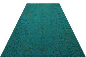Turquoise  Over Dyed Vintage Rug 5'5'' x 9'2'' ft 164 x 280 cm