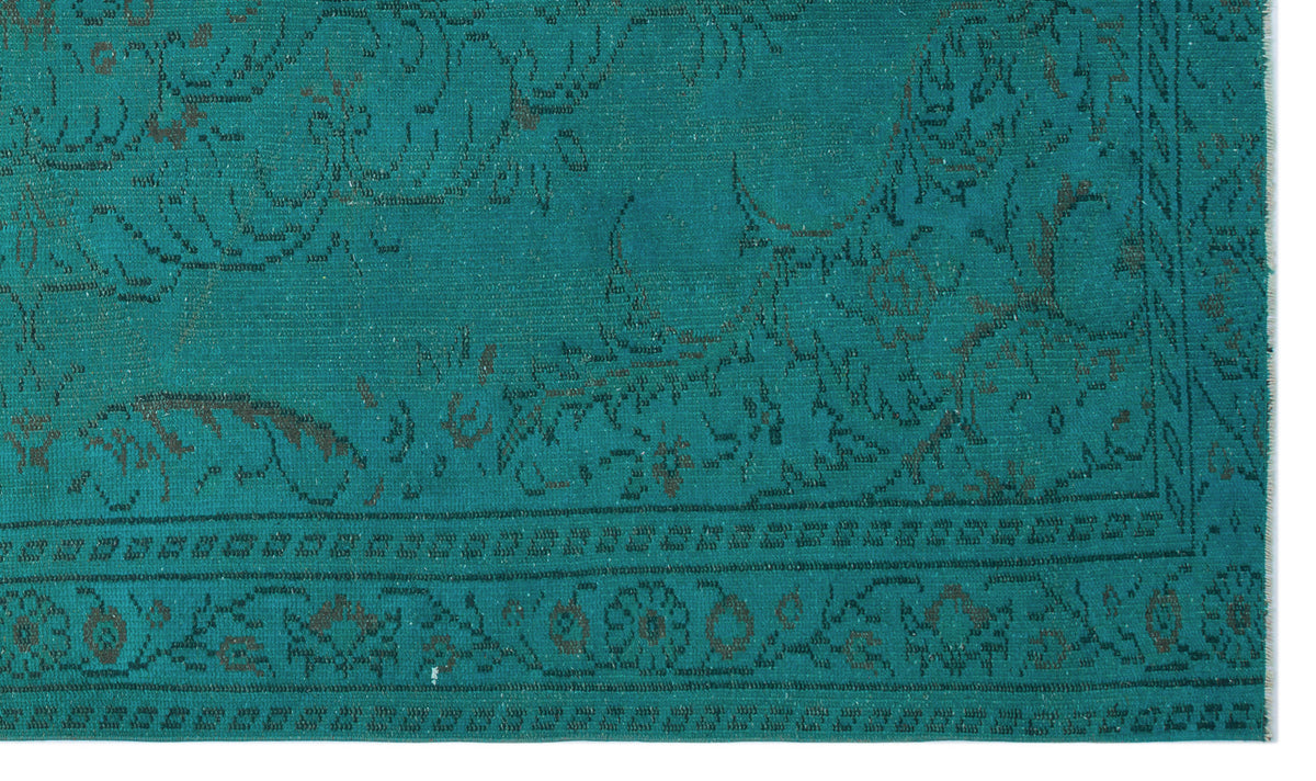 Turquoise  Over Dyed Vintage Rug 5&#39;5&#39;&#39; x 9&#39;2&#39;&#39; ft 164 x 280 cm